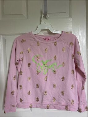Lilly Pulitzer Pink Sweatshirt with Gold Pineapple Accents